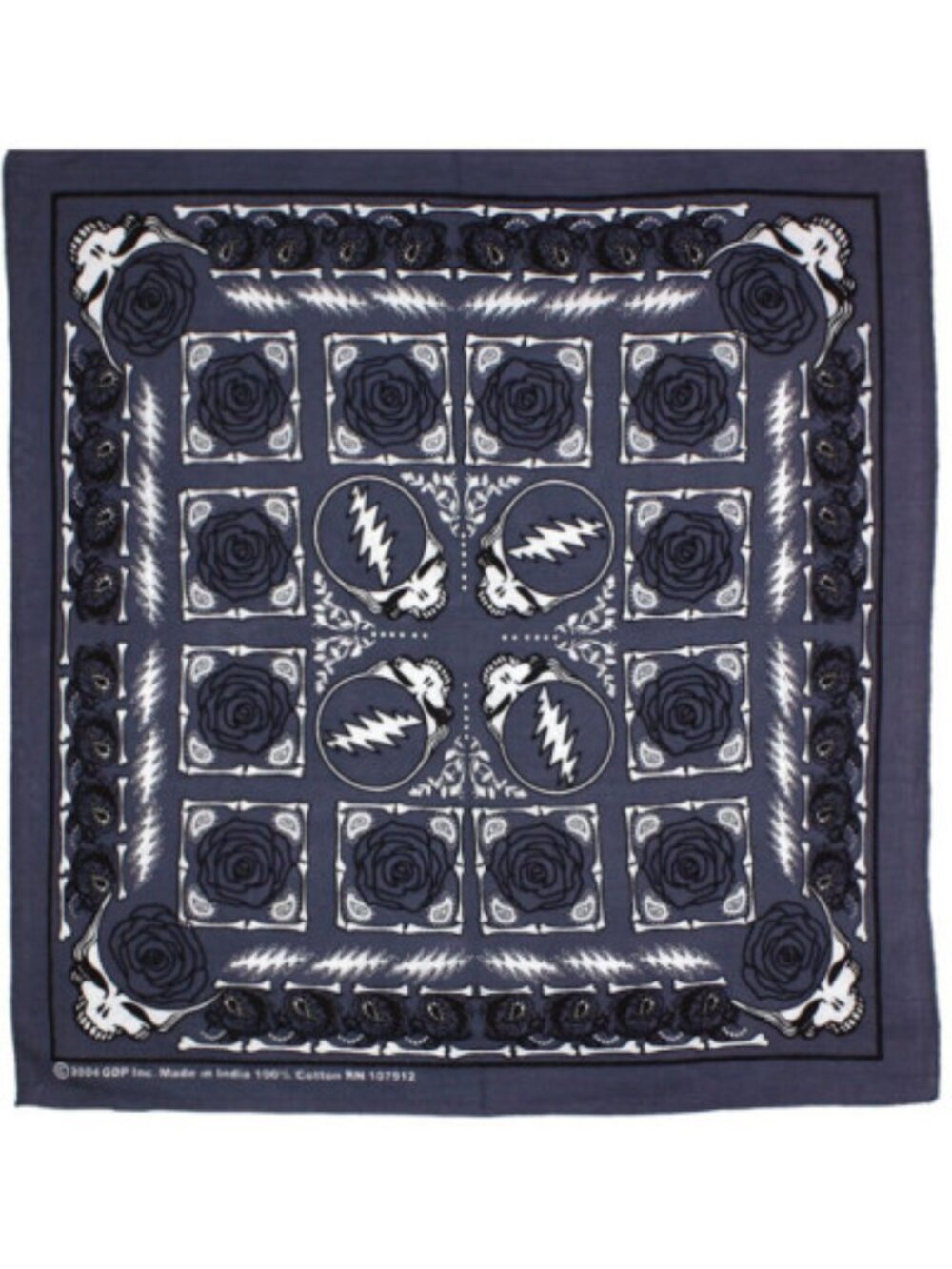 Grateful Dead SYF & Roses Bandana ~ Officially Licensed ~ Grey ~ Brand New!